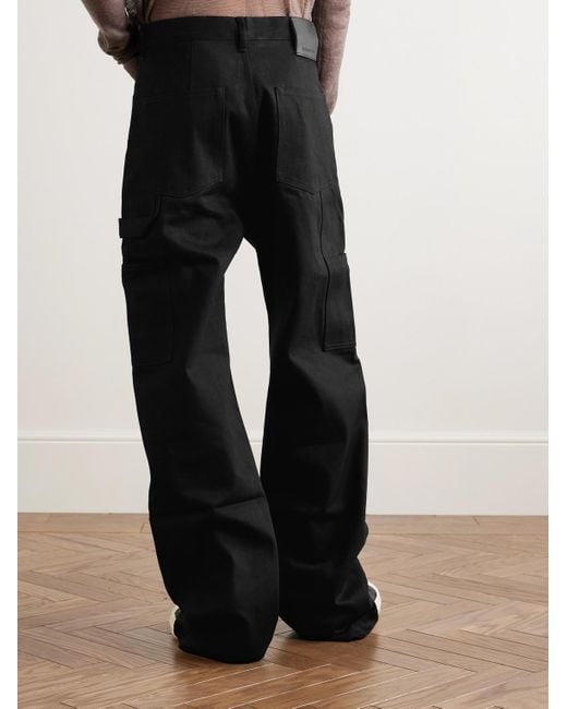 Rick Owens Double-Knee Geth Wide-Leg Selvedge Jeans in Black for