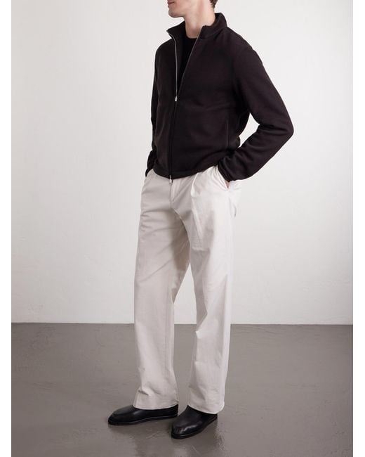 Zegna Blue Honeycomb-Knit Cotton, Wool And Silk-Blend Zip-Up Sweater for men