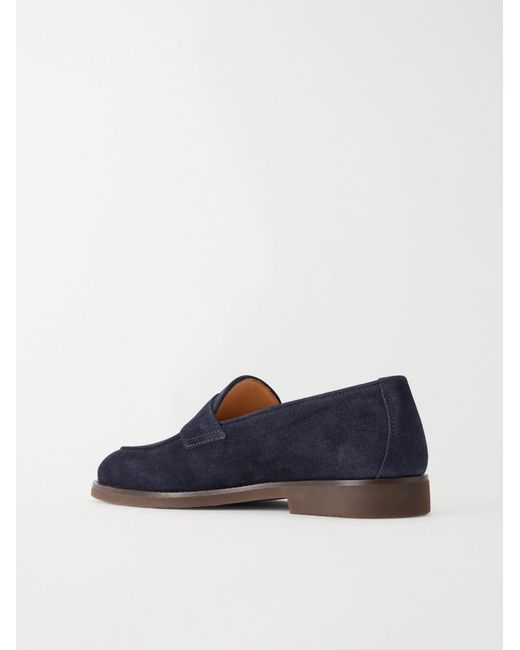 Brunello Cucinelli Blue Flex Suede Penny Loafers for men
