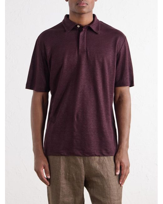Eleventy Purple Linen-Jersey Polo Shirt for men