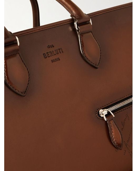 Berluti Brown 3 Nuits Neo Scritto Venezia Leather Briefcase for men