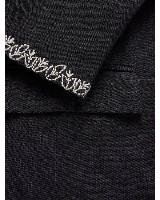 Kartik Research Black Unstructured Embroidered Linen Blazer for men