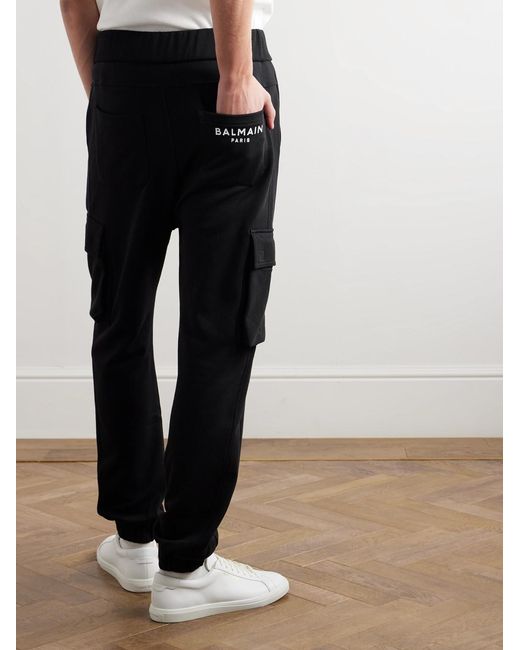 Balmain Black Print Cargo Sweatpants for men