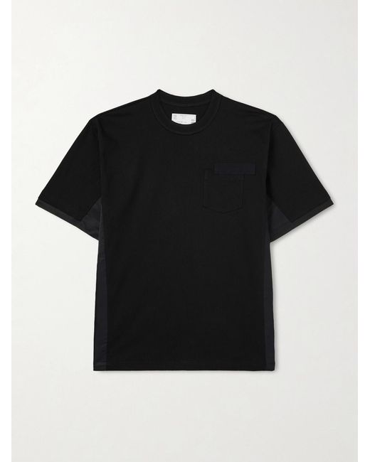 Sacai Black Appliquéd Shell-trimmed Cotton-jersey T-shirt for men