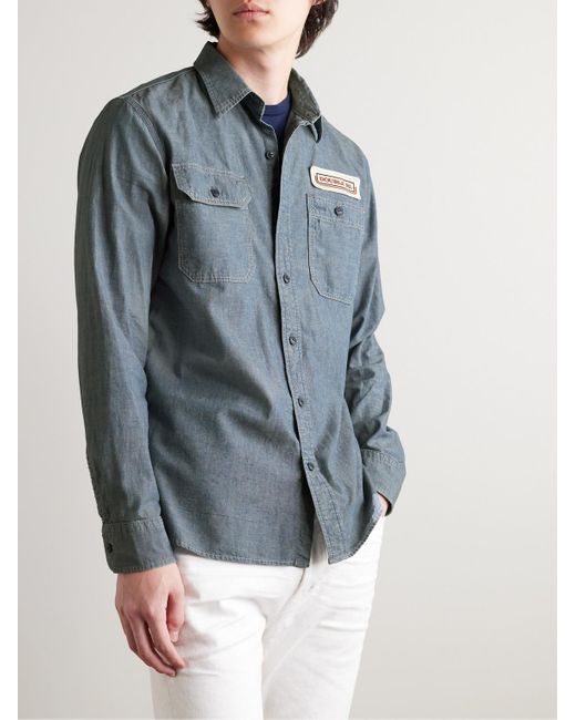 RRL Blue Embroidered Cotton And Hemp-blend Chambray Shirt for men