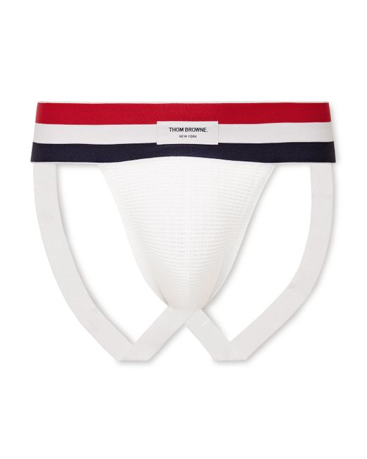 Thom Browne White Logo-appliqued Stretch-knit Jockstrap for men