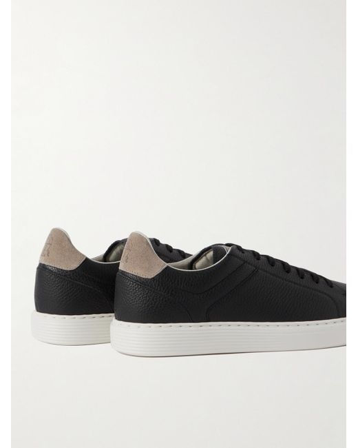 Brunello Cucinelli Black Grained Calfskin Sneakers for men