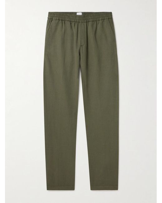 Sunspel Green Straight-leg Cotton And Linen-blend Drawstring Trousers for men