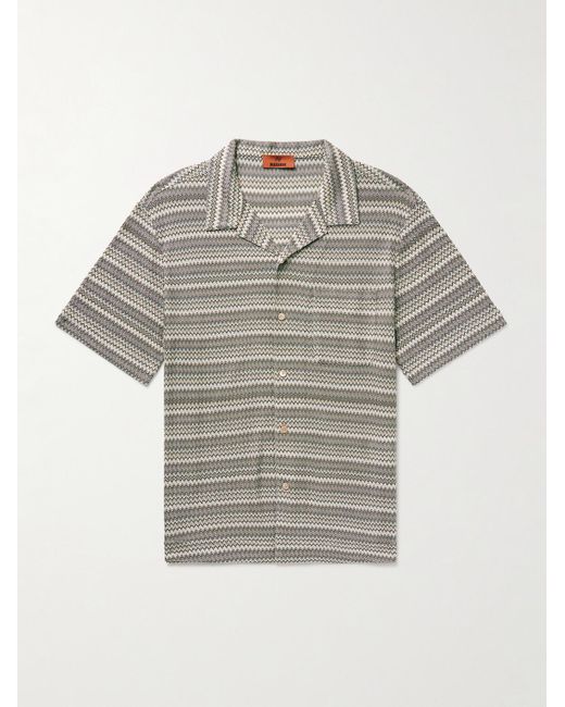 Missoni Gray Camp-collar Striped Knitted Shirt for men
