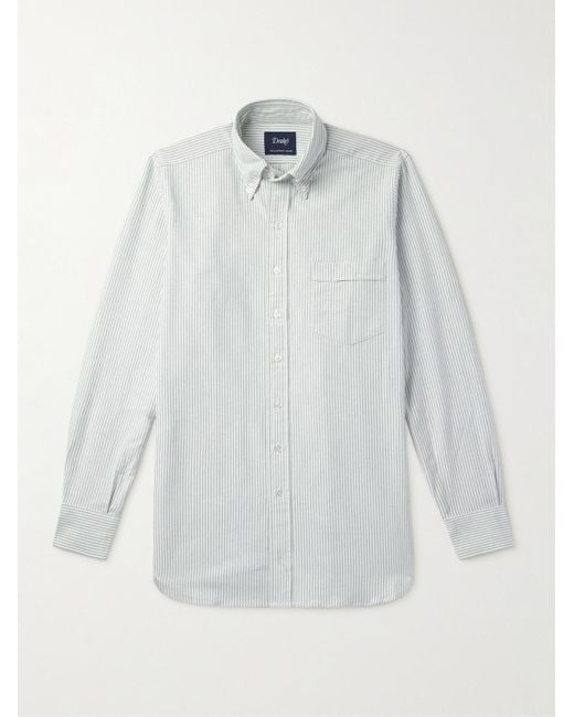 Drake's White Button-down Collar Striped Cotton Oxford Shirt for men