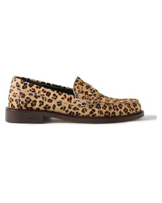 VINNY'S Brown Yardee Leopard-print Calf-hair Penny Loafers for men