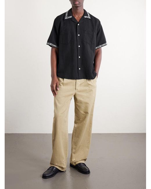 Corridor NYC Blue Harmony Camp-collar Embroidered Linen And Cotton-blend Shirt for men