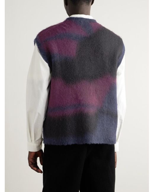 Blue Blue Japan Purple Dégradé Brushed Jacquard-Knit Sweater Vest for men