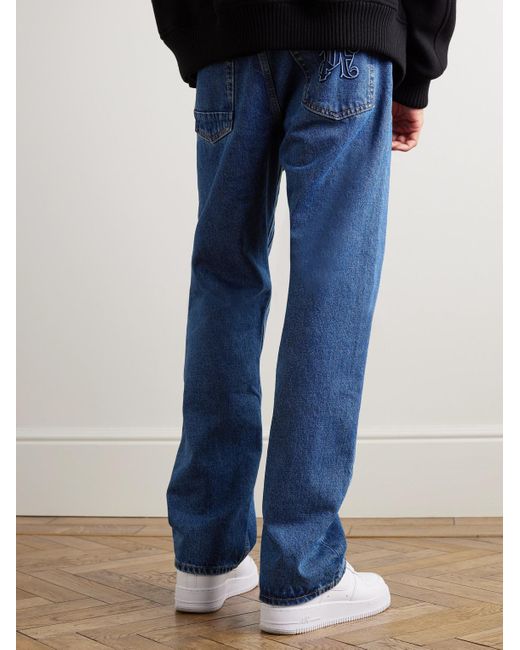 Palm Angels Blue Embossed Straight-leg Panelled Jeans for men