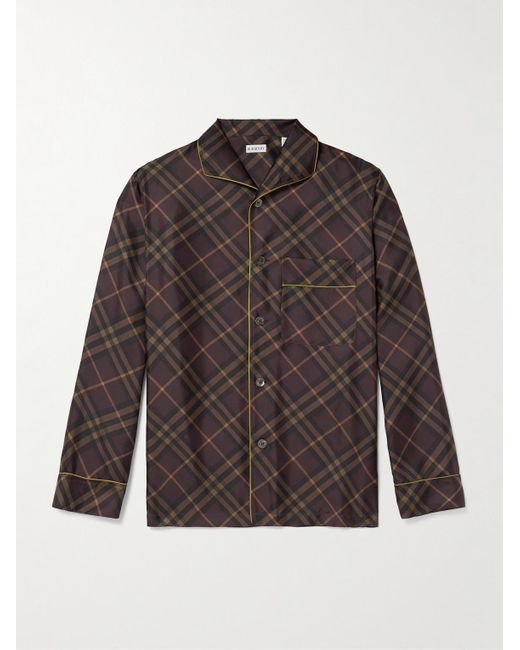 Burberry Brown Silk Shirt With A Check Pattern for men