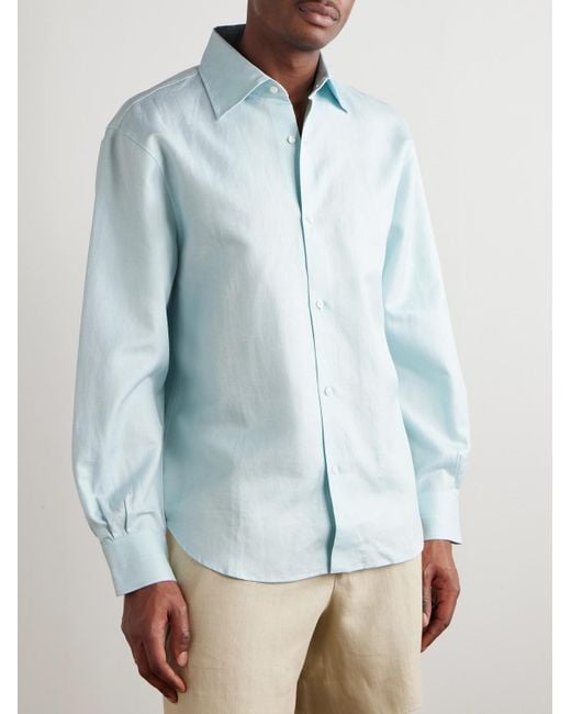 Cotton And Linen-Blend Shirt di STÒFFA in Blue da Uomo
