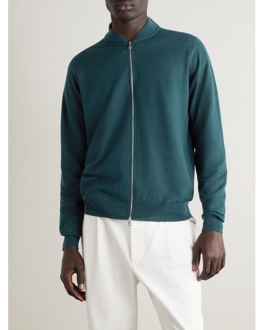 John Smedley Green 16.Singular Merino Wool Zip-Up Cardigan for men