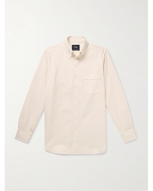 Camicia in cotone Oxford con collo button-down di Drake's in Natural da Uomo