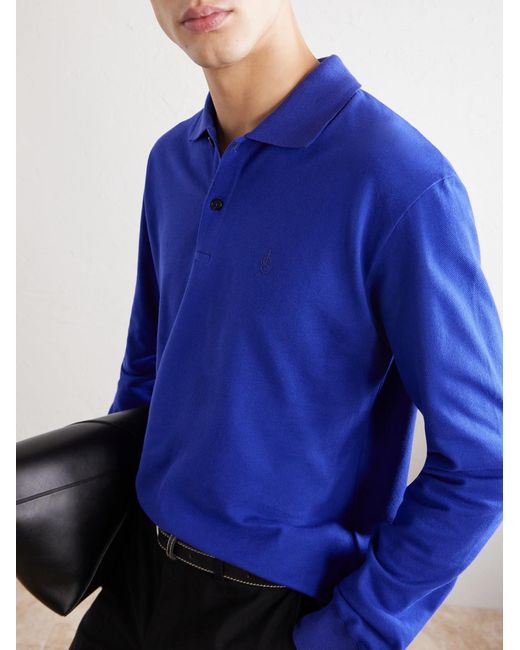 Jil Sander Blue Logo-Embroidered Cotton-Piqué Polo Shirt for men