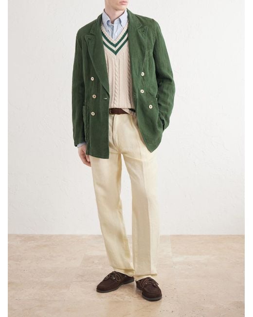 Drake's Green Games Double-breasted Linen Blazer for men