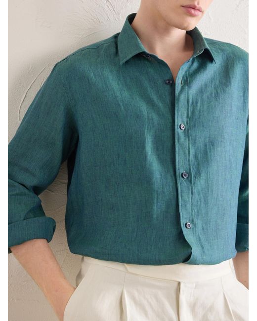 Charvet Blue Linen Shirt for men