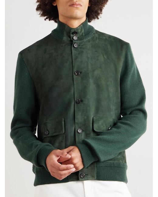 Ralph Lauren Green Suede-Panelled Cashmere Jacket for men