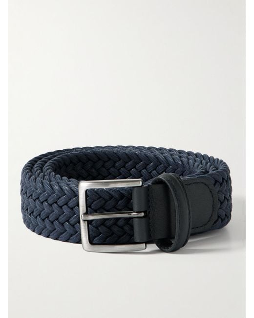 Andersons Blue 3.5cm Leather-trimmed Woven Elastic Belt for men