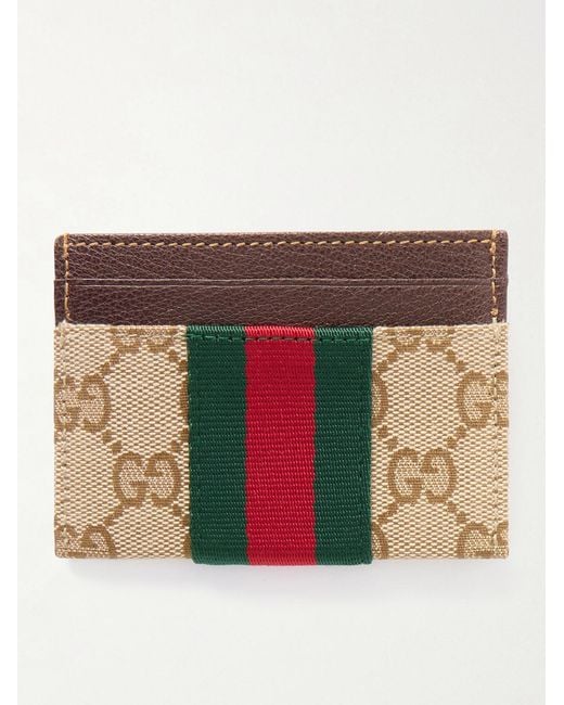 Gucci Natural Leather-Trimmed Monogrammed Canvas Cardholder for men