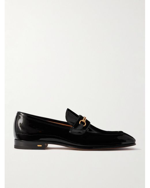 Tom Ford Black Bailey Embellished Patent-leather Penny Loafers for men