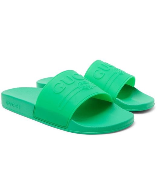 Gucci Green Logo-embossed Rubber Slides for men