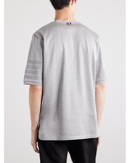 Thom Browne White Logo-appliquéd Striped Cotton-jersey T-shirt for men