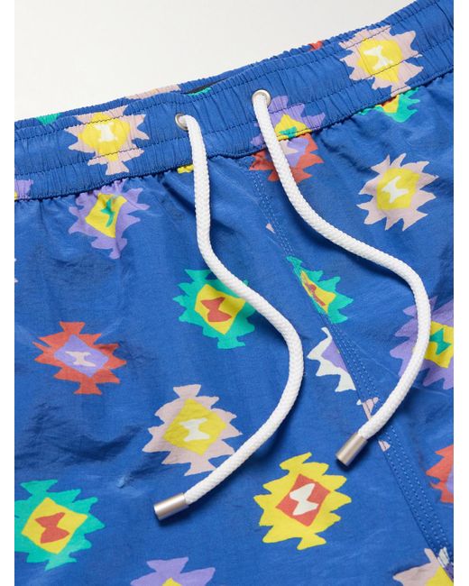Drake's Blue Kelim Straight-Leg Mid-Length Printed Swim Shorts for men
