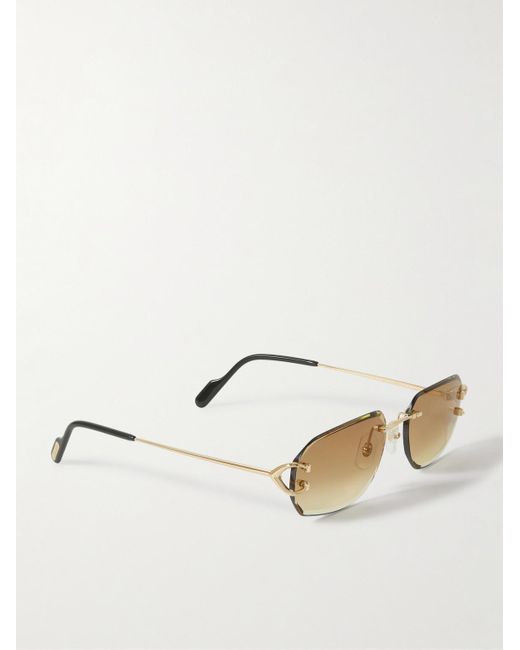 Cartier Signature C rahmenlose Sonnenbrille mit rechteckigem Rahmen und goldfarbenen Details in Natural für Herren