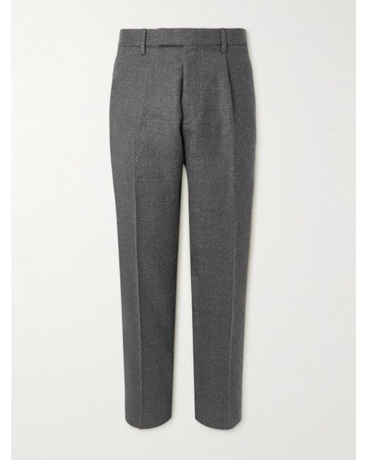 Zegna Gray Tapered Pleated Wool Trousers for men