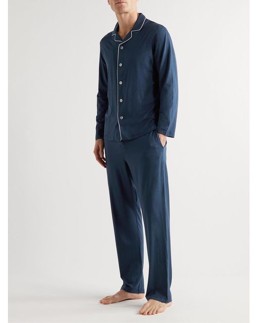 Derek Rose Blue Basel Stretch Micro Modal Jersey Pyjama Set for men