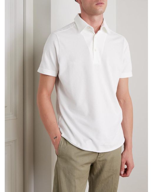 Loro Piana White Cotton-Piqué Polo Shirt for men