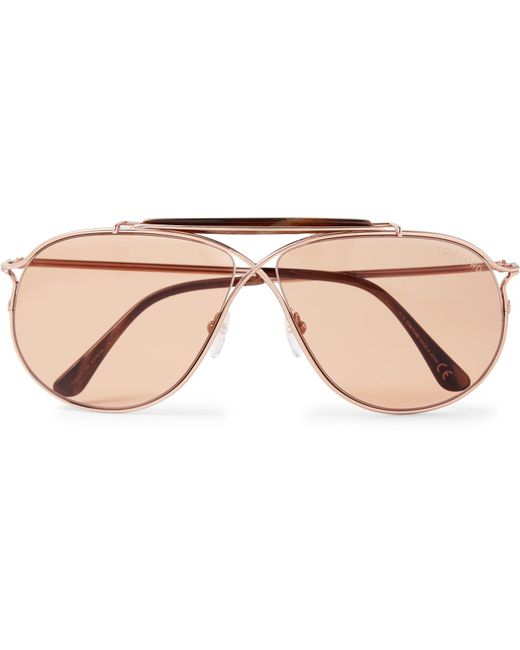 Tom Ford Metallic Tom N.6 Aviator-style Rose Gold-tone And Acetate Sunglasses for men