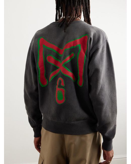 SAINT Mxxxxxx Gray Distressed Logo-Print Cotton-Jersey Sweatshirt for men