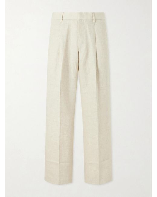 NN07 Natural Kay 1454 Straight-Leg Pleated Linen Trousers for men