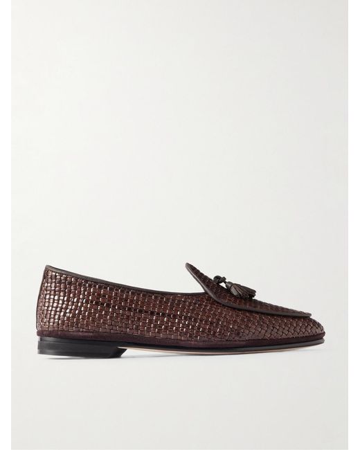 Rubinacci Brown Marphy Woven Leather Tasselled Loafers for men
