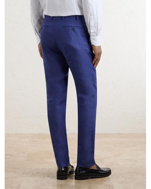 Canali Blue Straight-Leg Linen Suit Trousers for men