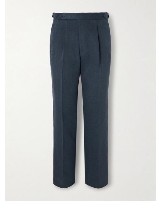 STÒFFA Blue Tapered Pleated Cotton-Canvas Trousers for men