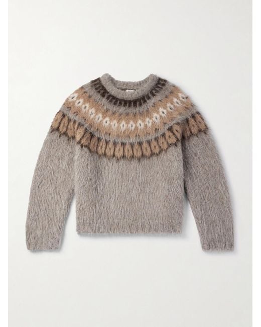Céline Brown Fair Isle Brushed Alpaca Wool-Blend Sweater for men