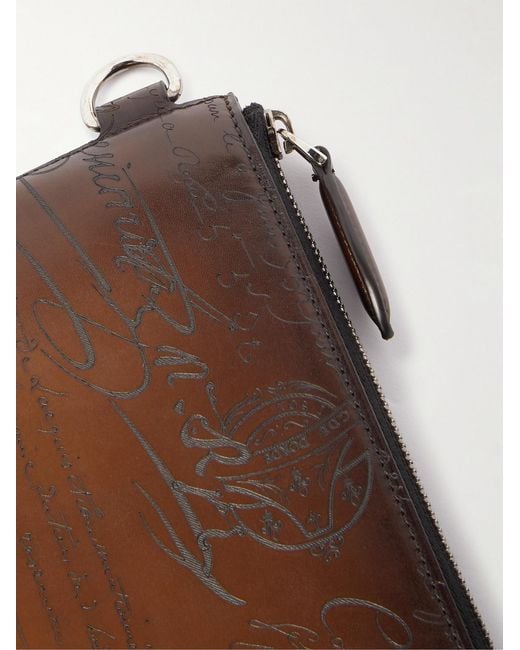 Berluti Brown Nino Scritto Venezia Leather Pouch for men