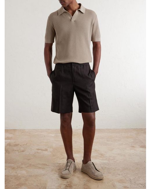 Zegna Gray Oasi Straight-Leg Linen Shorts for men