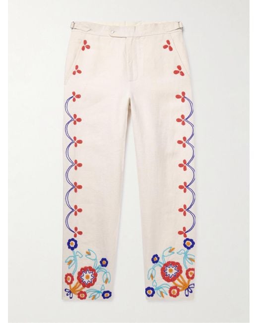 Bode Garden Party gerade geschnittene Hose aus Leinen mit Zierperlen in Natural für Herren