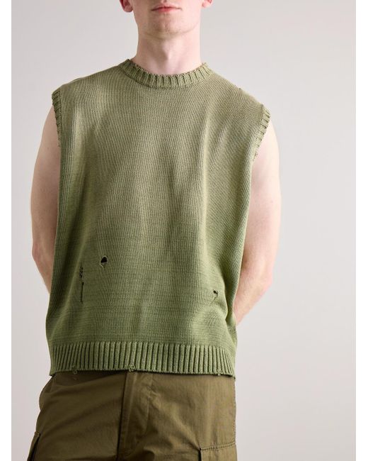 Kapital Green 5g Distressed Cotton-blend Jacquard Sweater Vest for men