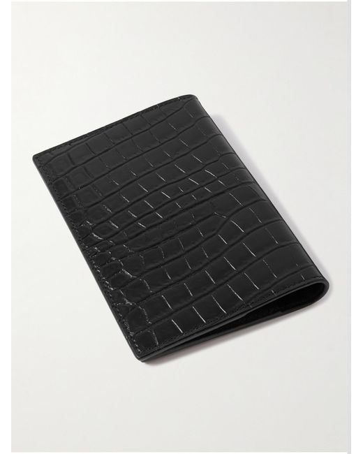 Saint Laurent Black Cassandre Logo-Appliquéd Croc-Effect Leather Passport Cover for men