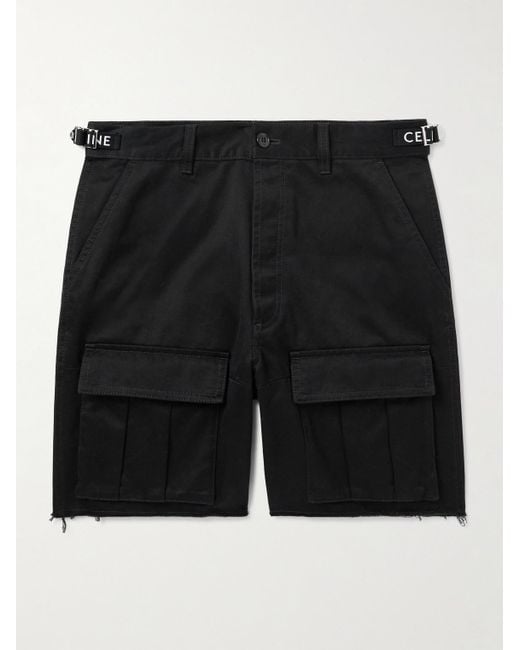 Céline Black Straight-Leg Distressed Cotton-Twill Cargo Shorts for men