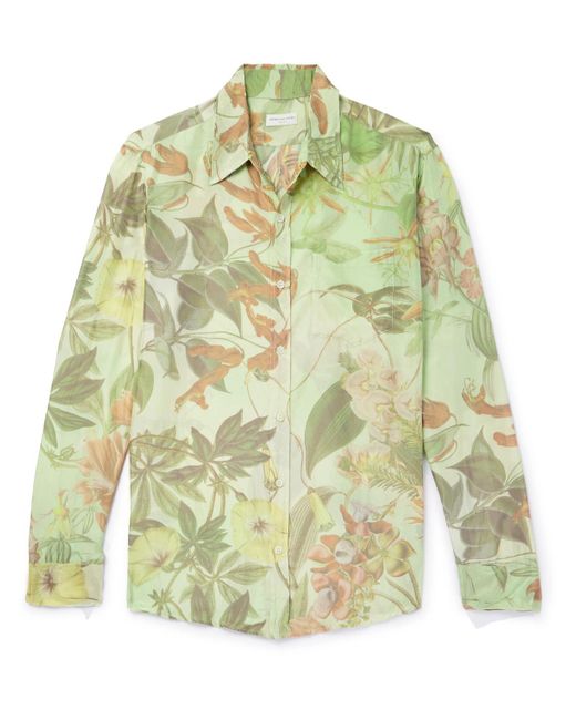 Dries Van Noten Green Slim-fit Floral-print Silk-georgette Shirt for men